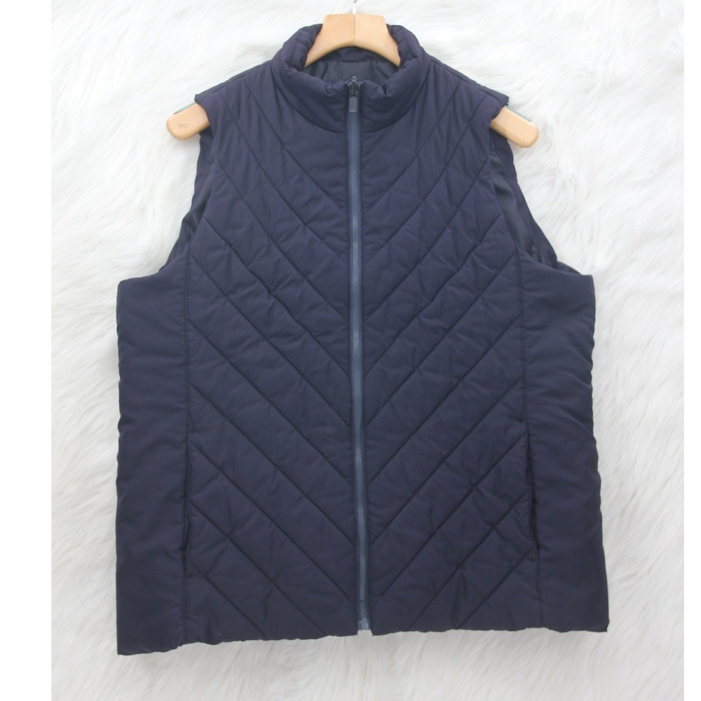 Lands' End Outfitters Women's Size XL Navy Blue Quilted Full Zip Vest Pockets